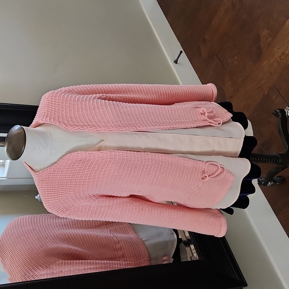 Vintage Coral Peach Cartigan open front Drawstring Sweater 16 circa 1960 Salmon - Picture 2 of 4